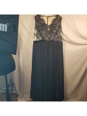 JJs House Custom  Black Lace & Pleated Maxi Dress - 44.5" BUST/42" Waist